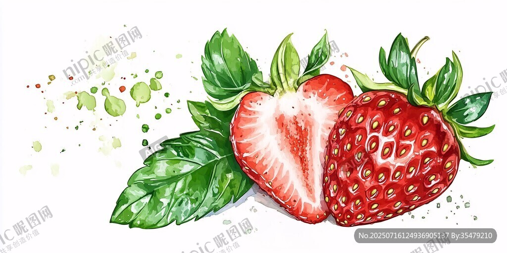 水彩草莓插畫 清新誘人