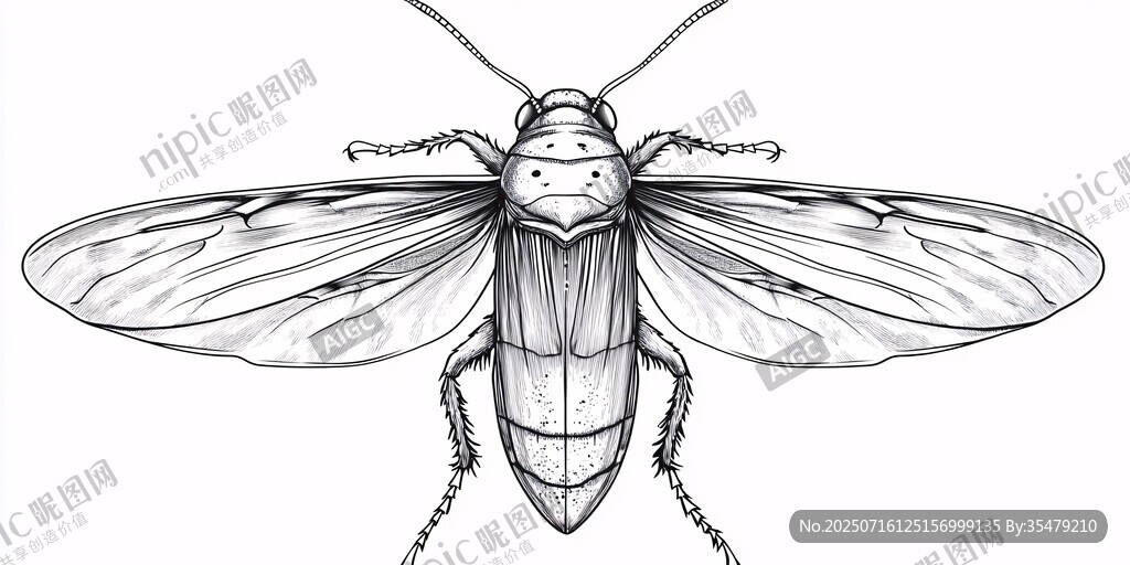 昆蟲黑白線稿插畫圖