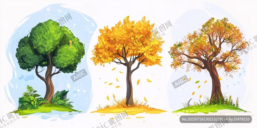 三棵樹展現(xiàn)四季變化之美