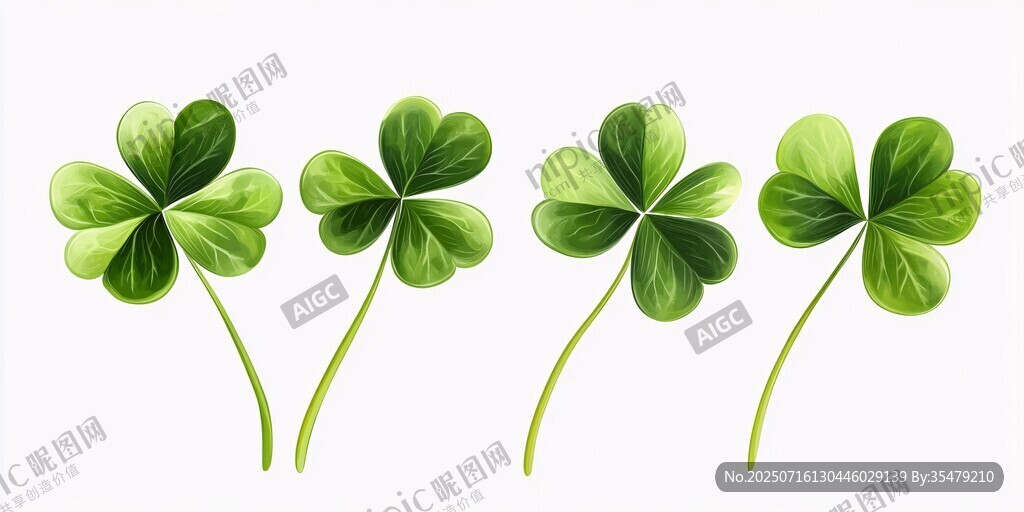 四片翠綠三葉草插畫