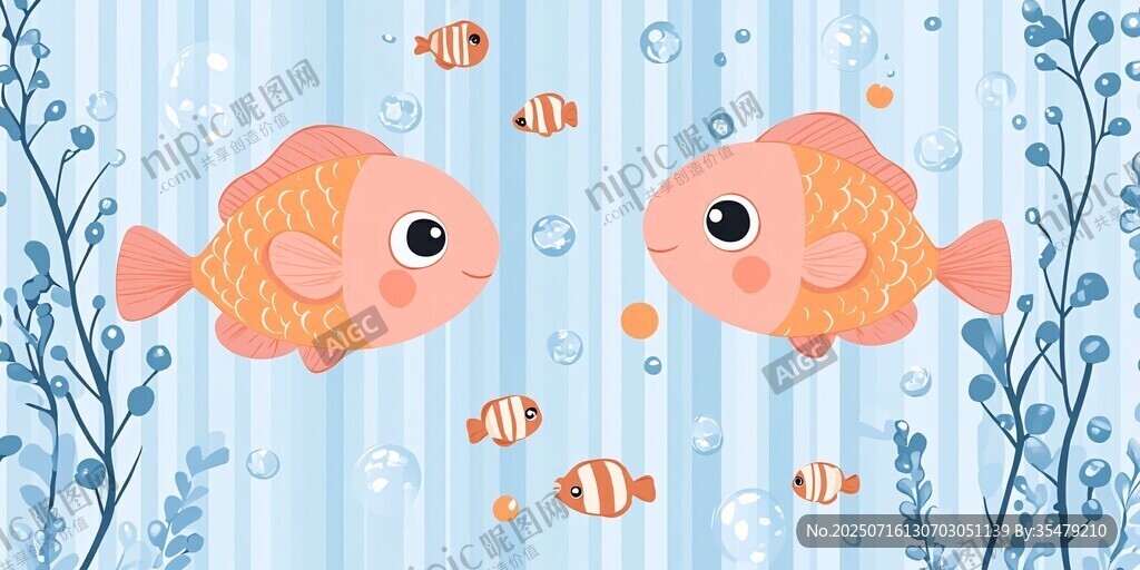 可愛(ài)金魚在海底的溫馨畫面