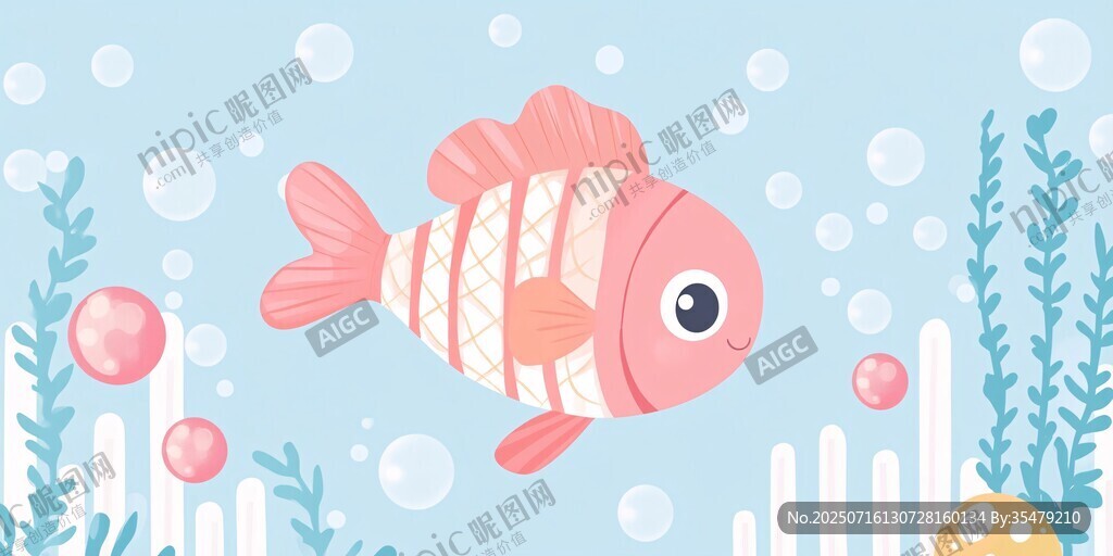 可愛(ài)粉色小魚(yú)暢游海底世界