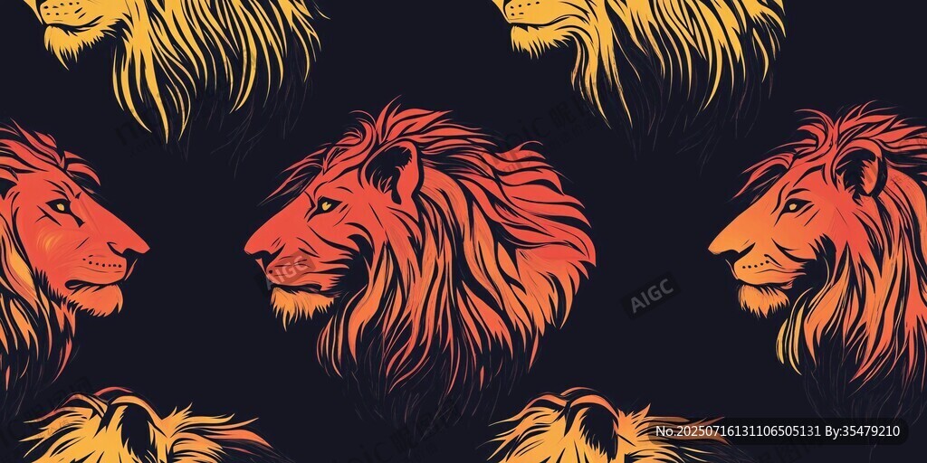 獅子頭像圖案 色彩絢麗