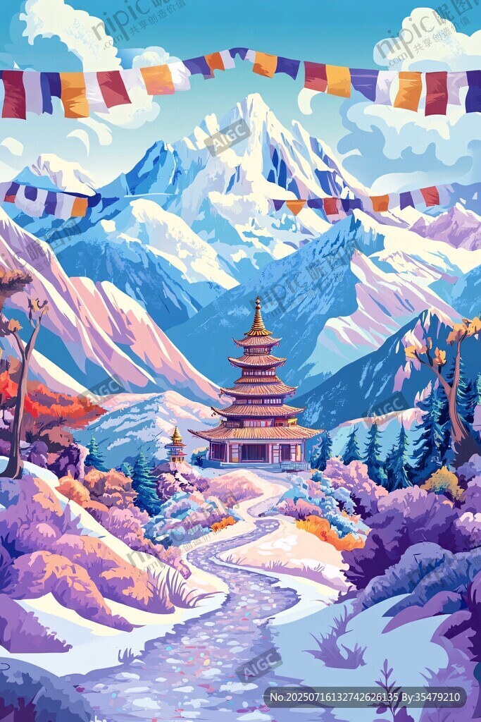 雪山下的夢幻藏式塔景