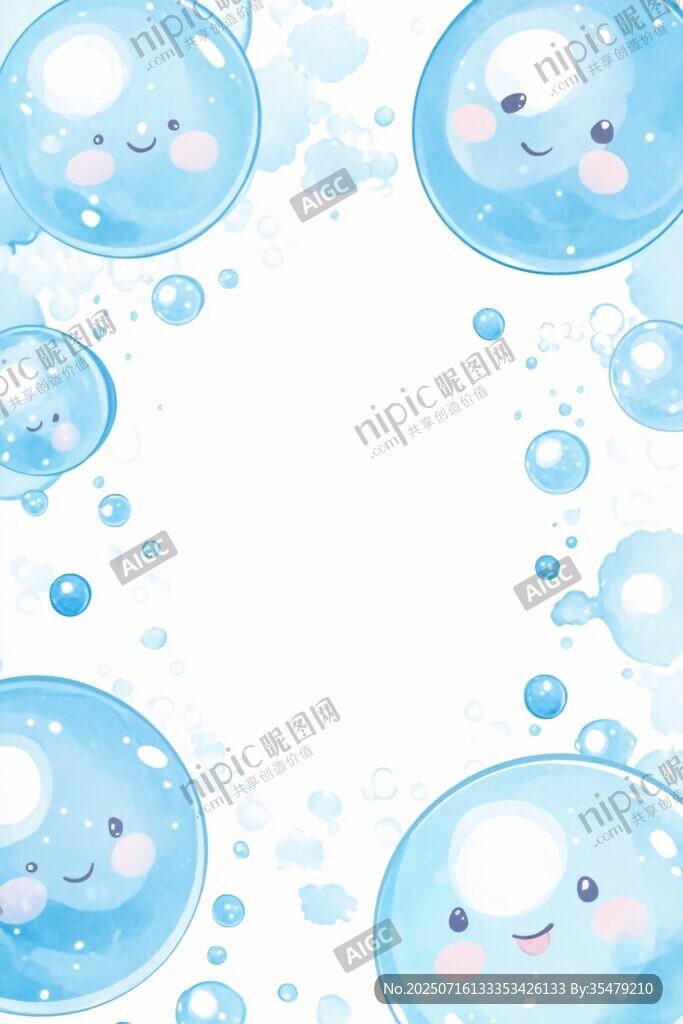 可愛藍(lán)色氣泡邊框背景圖