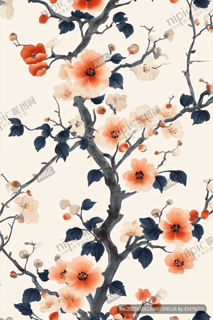 中式花卉圖案 典雅風壁紙