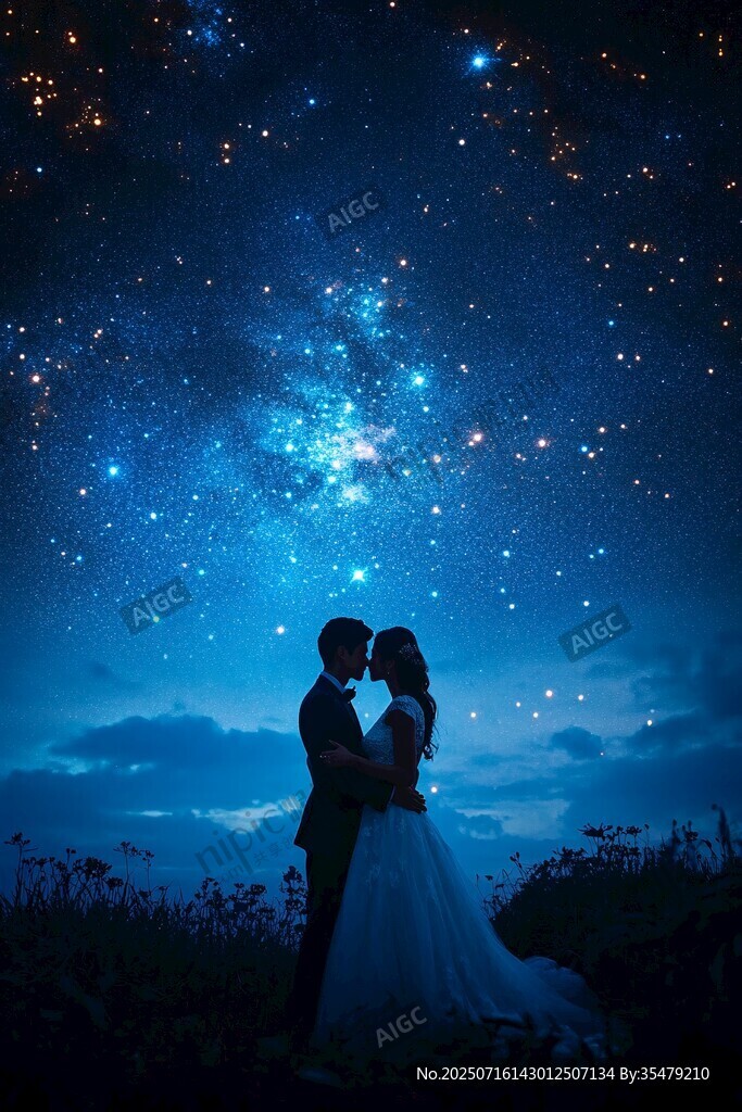 星空下的浪漫新婚夫婦