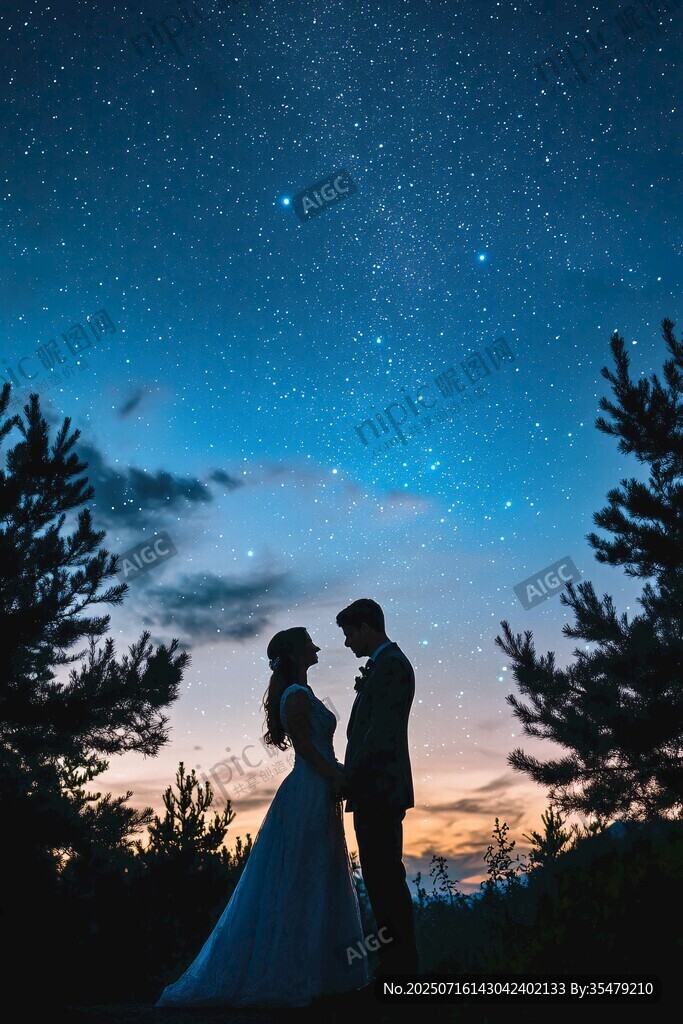 星空下的浪漫新婚剪影