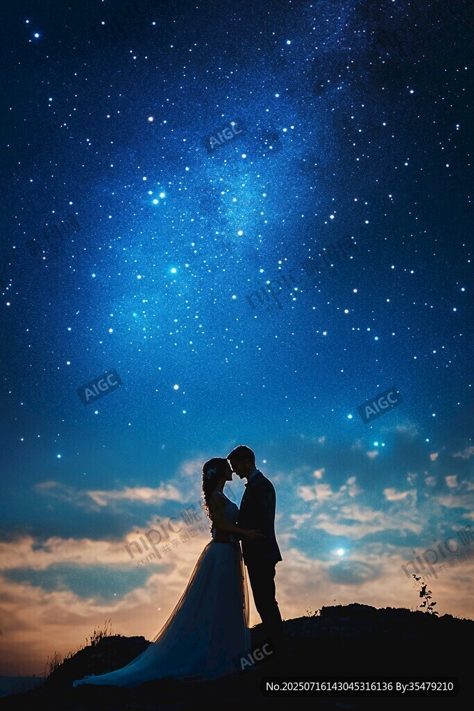 星空下的浪漫新婚剪影