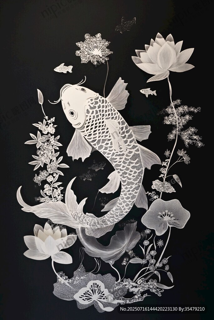 中式錦鯉花卉圖