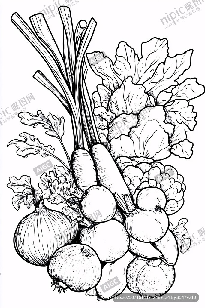 手繪蔬菜組合插畫(huà)