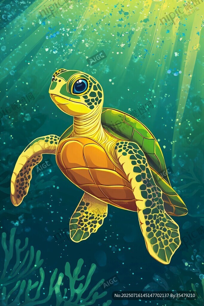 海底暢游的可愛小海龜