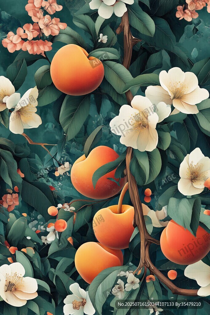 桃枝繁花圖