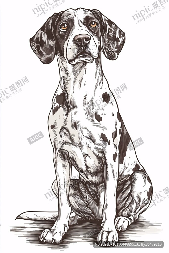 坐姿斑點犬素描圖