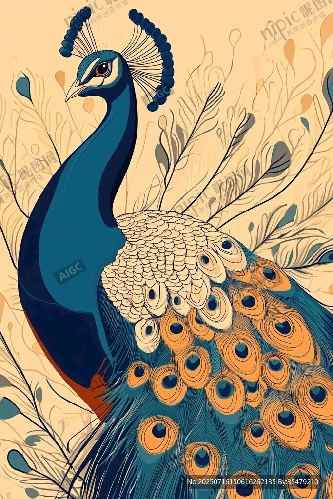 優(yōu)雅孔雀插畫 盡顯自然之美