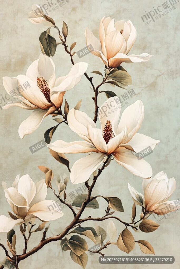 復(fù)古風(fēng)玉蘭花枝插畫