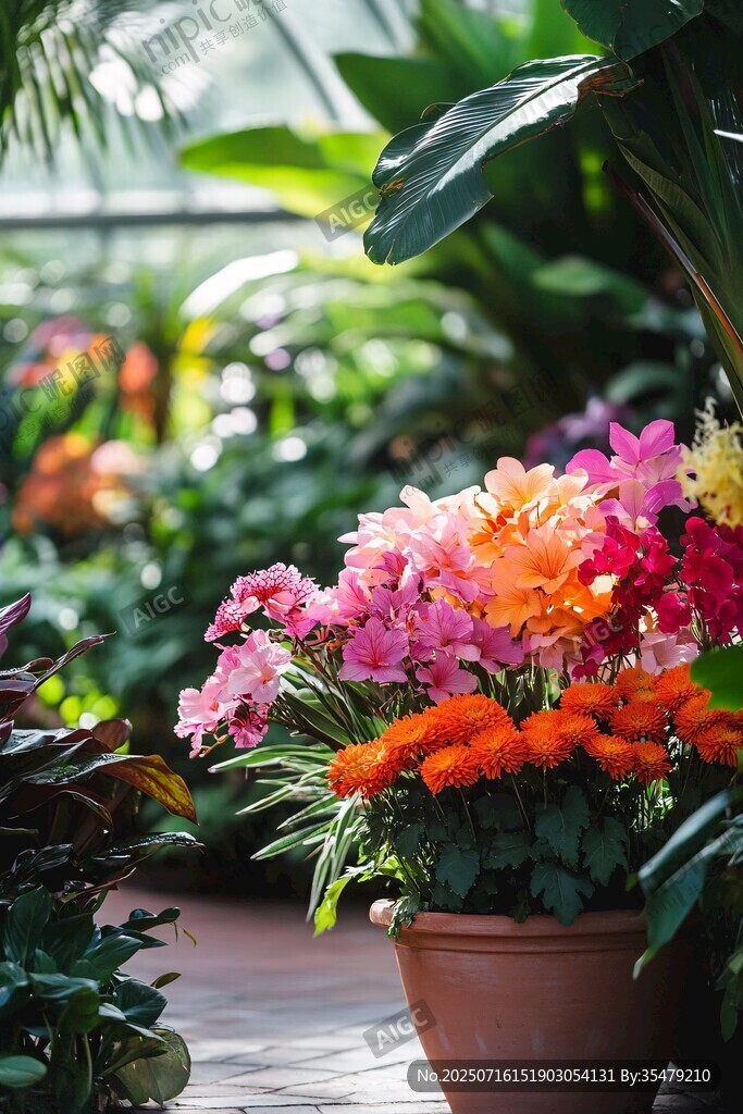 多彩盆栽裝點(diǎn)的生機(jī)花園