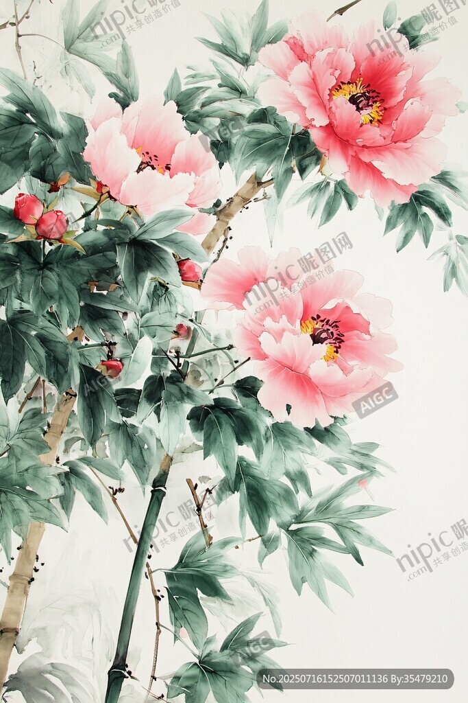 國畫牡丹圖 盡顯花卉之美