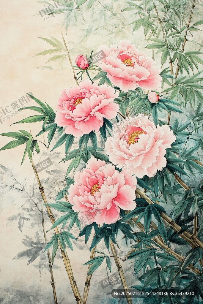 牡丹翠竹圖