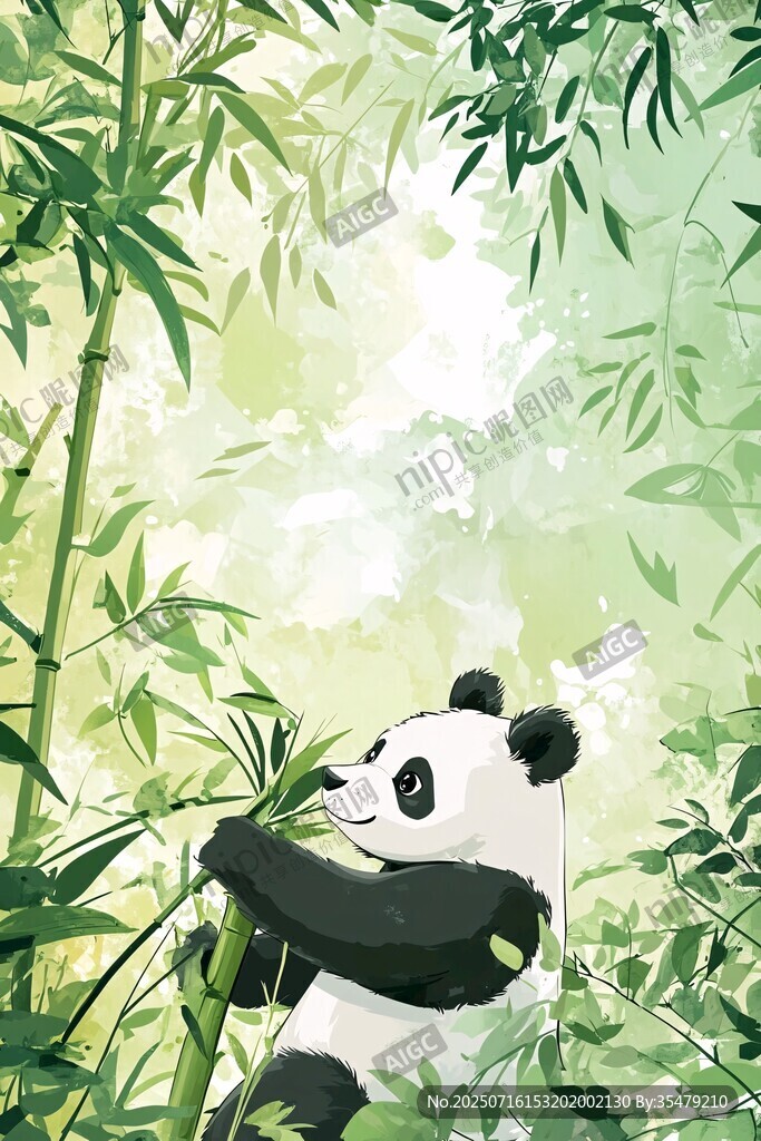 竹林中的熊貓愜意吃竹子