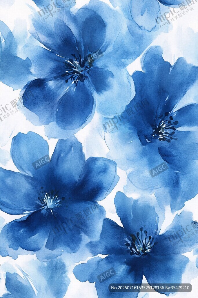 藍(lán)色水彩花卉圖案背景