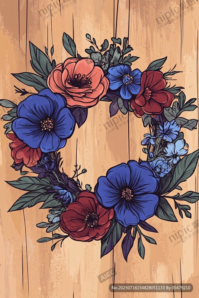 木底花卉花環(huán)插畫