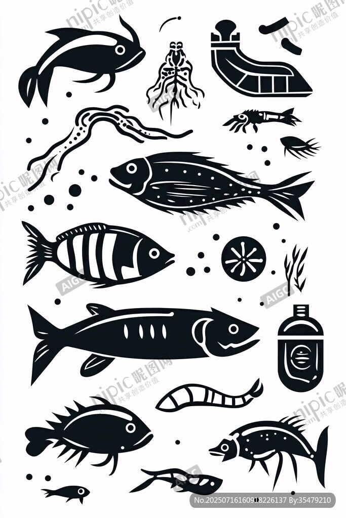 海洋生物剪影圖案集合