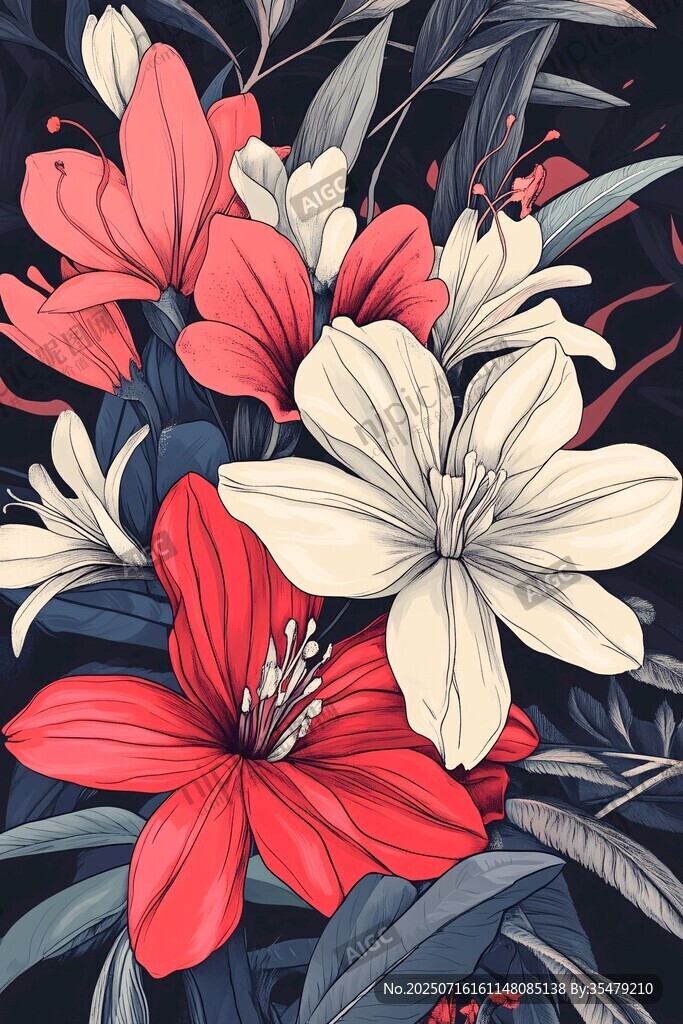 絢麗多彩花卉插畫
