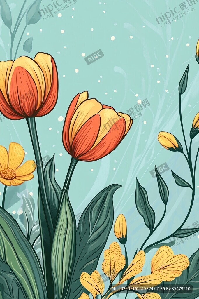 手繪清新郁金香花卉插畫
