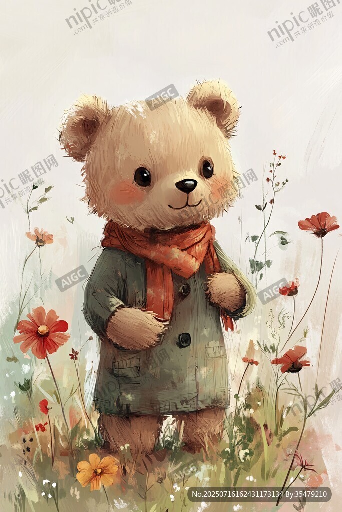 小熊漫步花叢中