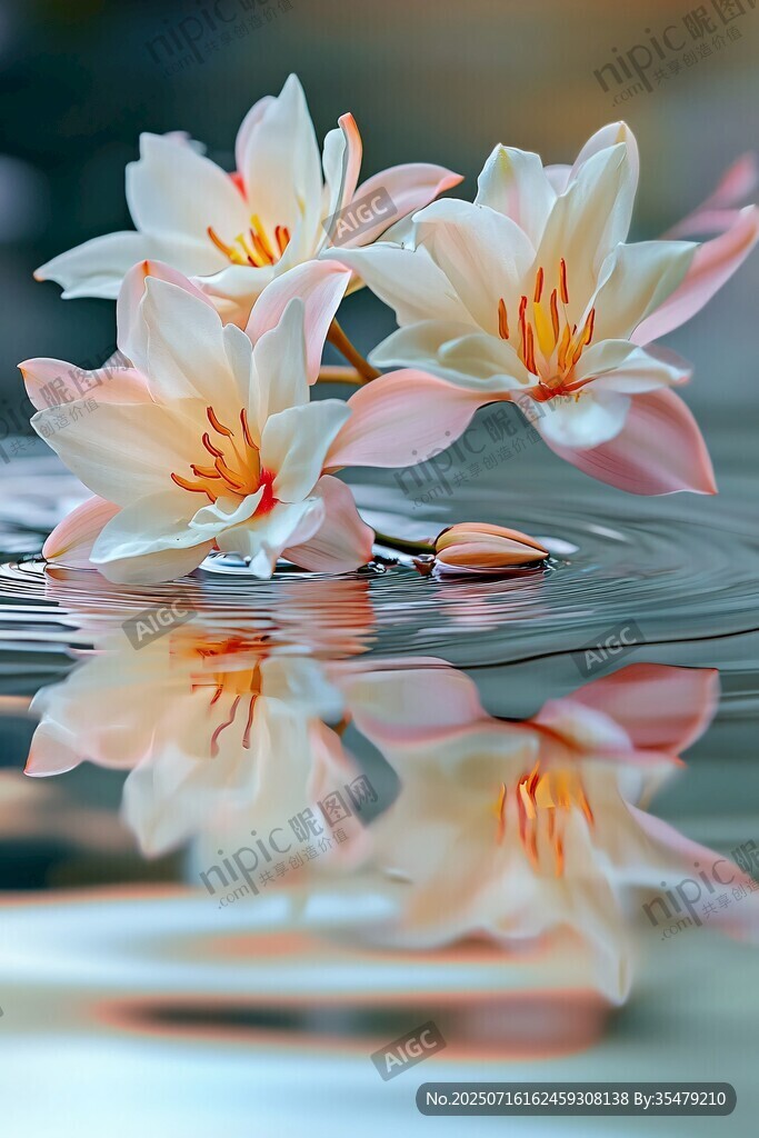 水中綻放的柔美百合花