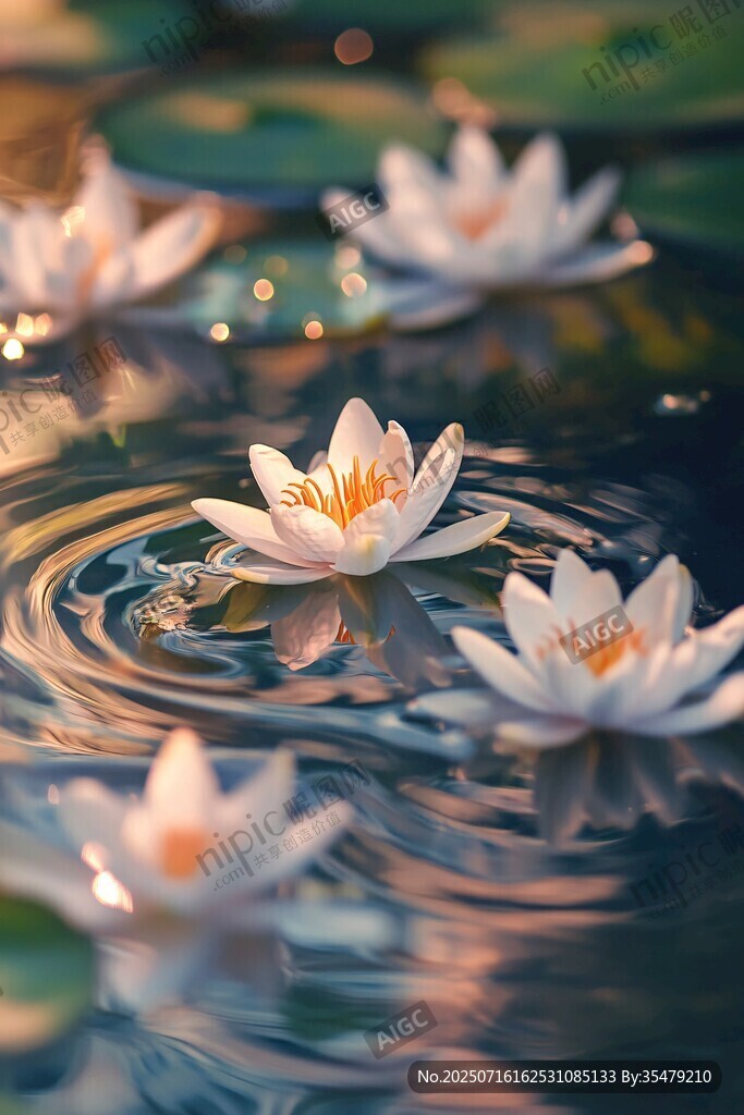 水中綻放的優(yōu)雅白睡蓮