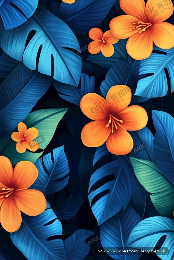 熱帶花卉與葉片圖案背景
