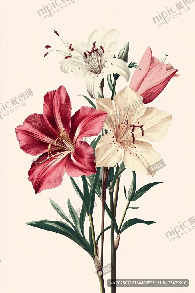 多彩百合花插畫