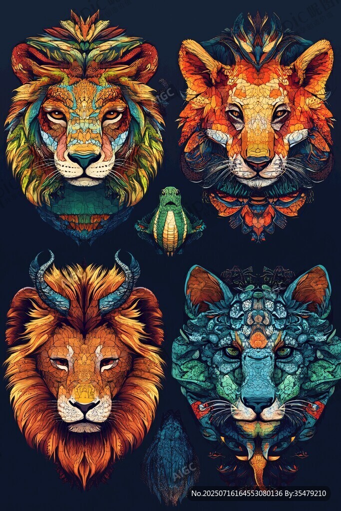 多彩動物頭像插畫藝術