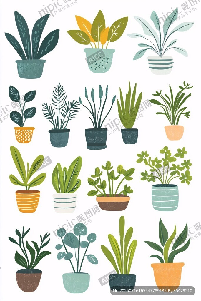 可愛盆栽植物插畫集合