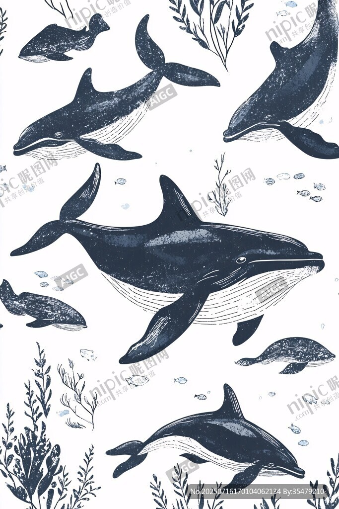 海洋生物手繪無縫圖案