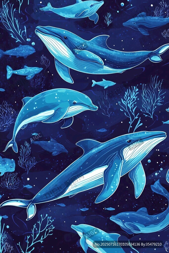 夢幻海洋生物圖案插畫