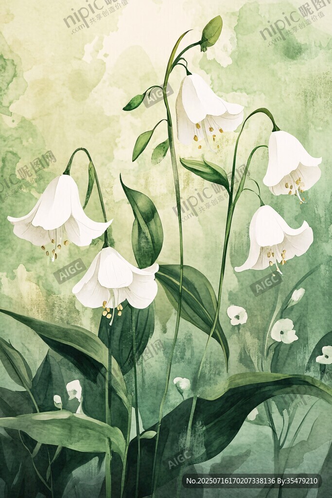 水墨風(fēng)鈴蘭花卉繪畫(huà)圖