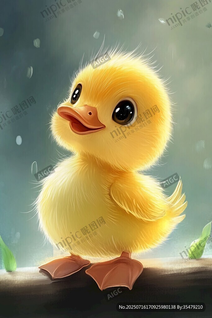 可愛小黃鴨雨中俏皮模樣