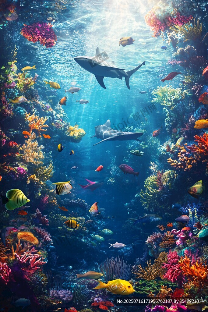 夢幻海底世界 鯊魚與魚群