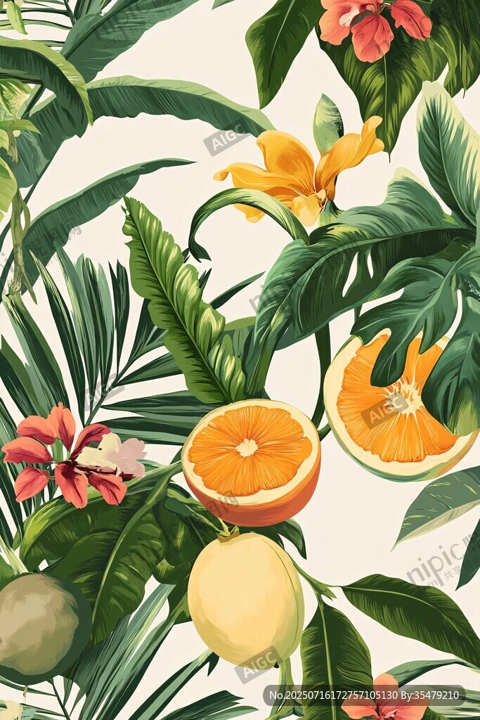 熱帶水果花卉植物插畫(huà)
