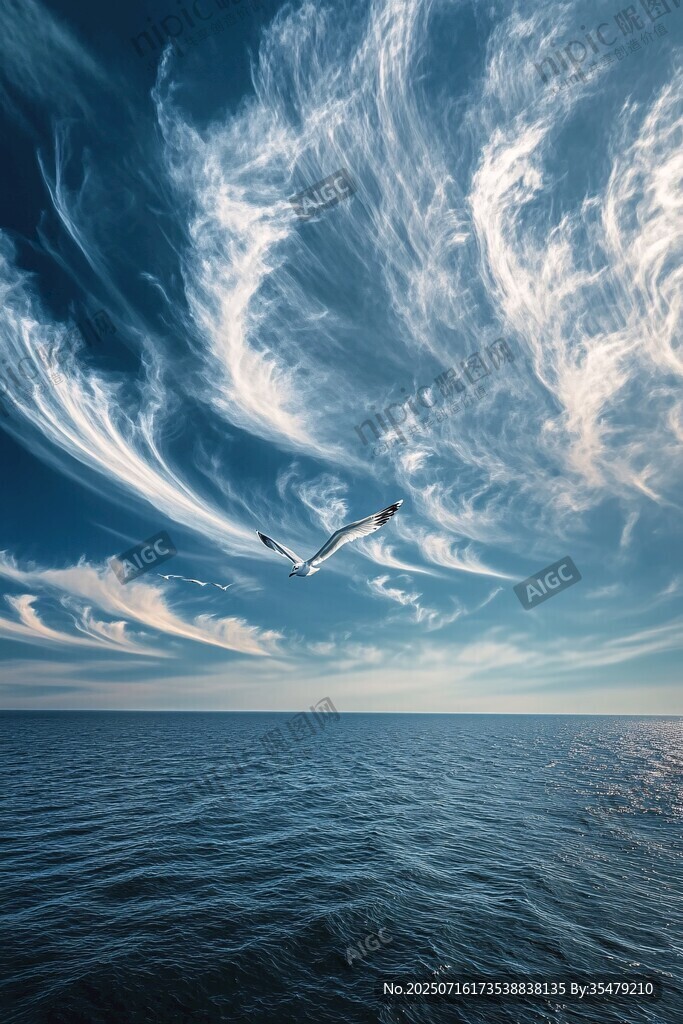 海天一色間飛鳥(niǎo)翱翔