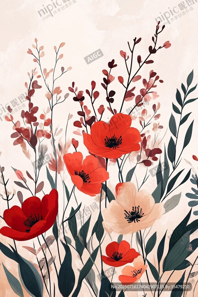 花卉插畫 綻放的多彩花朵