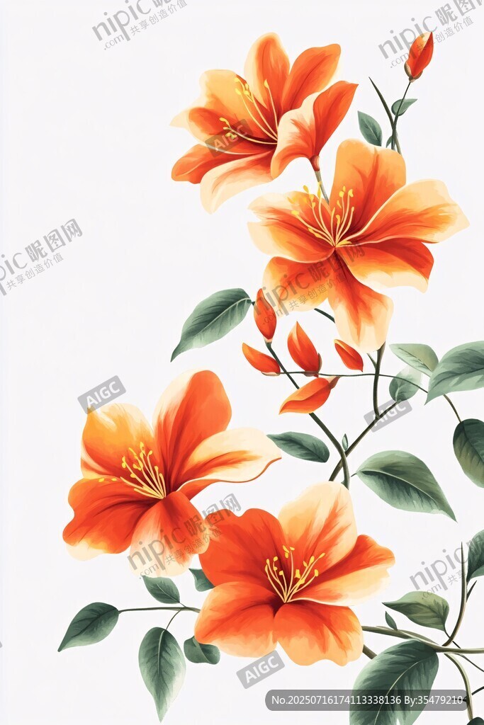 橙色花卉插畫