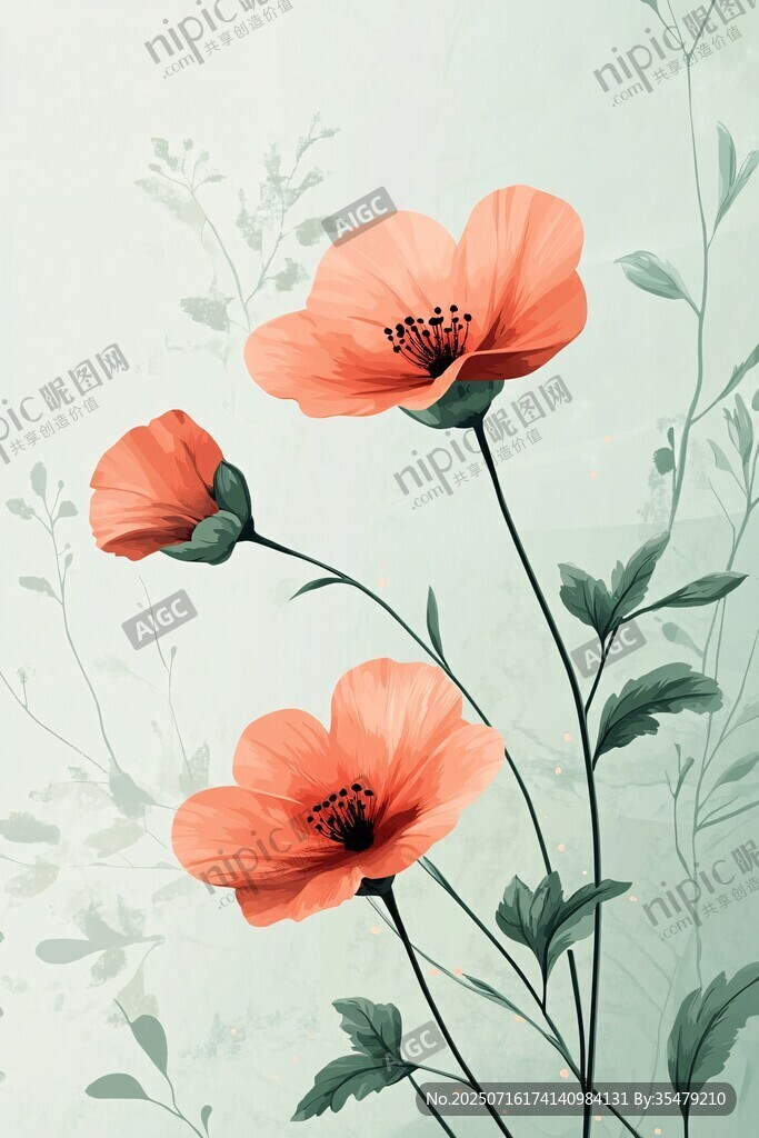 橙花綻放于淺綠背景中