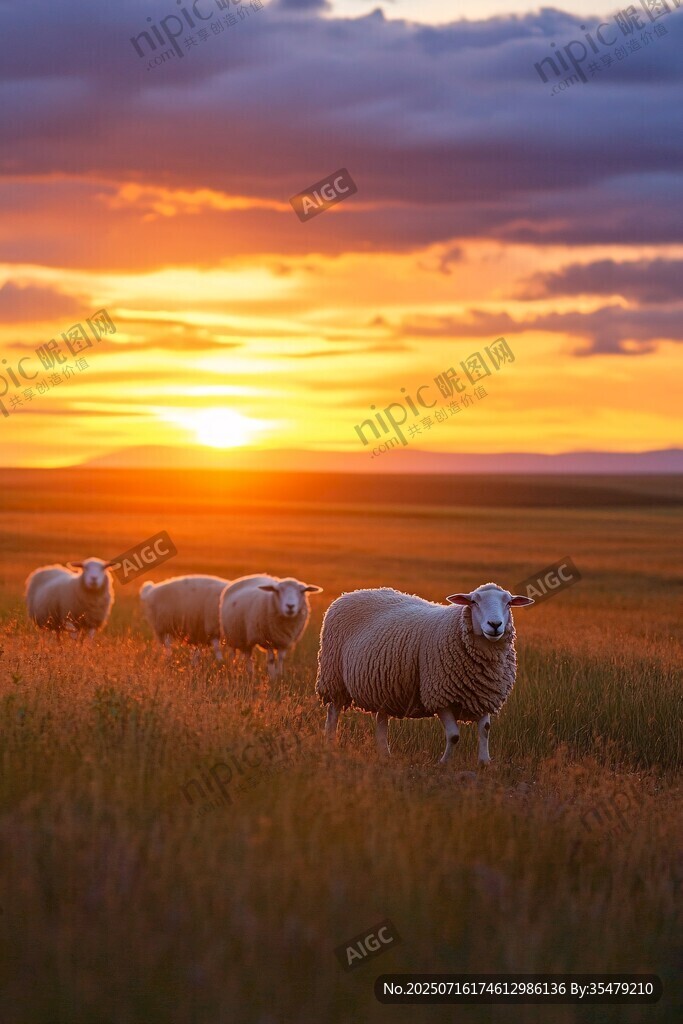 夕陽下的牧羊圖景