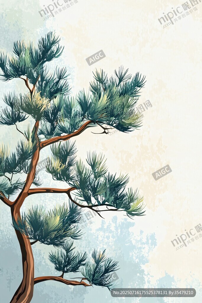 水墨風(fēng)格青松插畫