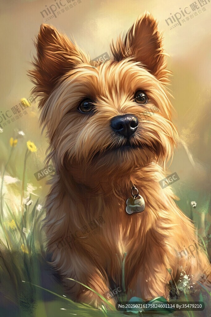 草地上的可愛約克夏犬
