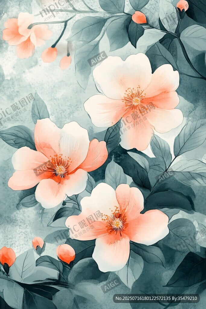 唯美淡粉花卉插畫作品